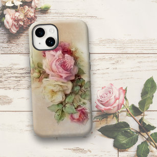 Vintage Hand Painted White and Pink Roses Case-Mate iPhone 14 Plus Case