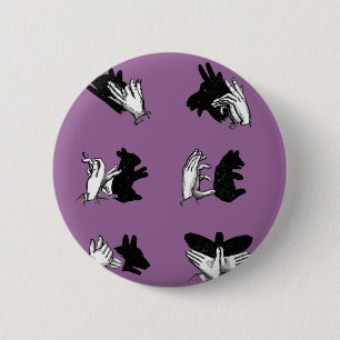 Vintage Hand Puppet Shadow Games 2 Inch Round Button