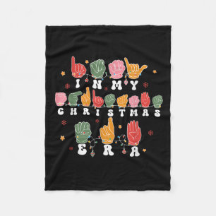 Vintage Hand Sign Language Christmas Asl Teacher  Fleece Blanket