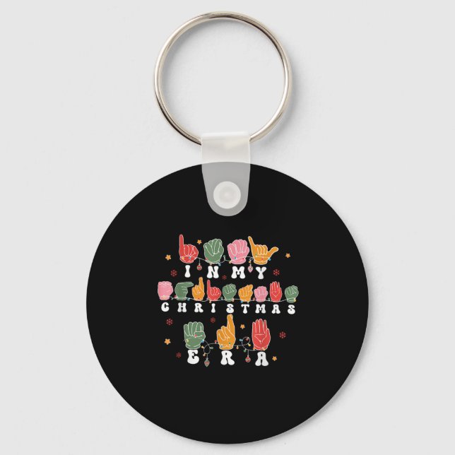 Vintage Hand Sign Language Christmas Asl Teacher  Keychain (Front)