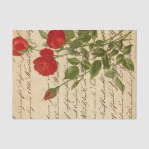Vintage Hand Writing Roses Ephemera Decoupage Tissue Paper