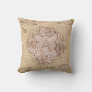 Vintage Handcrafted Letter A Word Art Pink Gold Throw Pillow