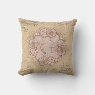 Vintage Handcrafted Letter G Word Art Pink Gold Throw Pillow