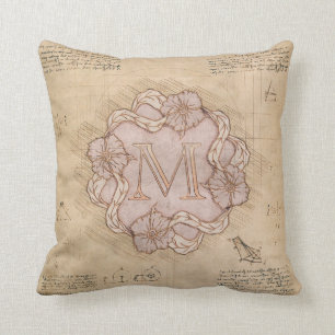 Vintage Handcrafted Letter M Word Art Pink Gold Throw Pillow