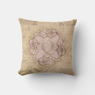 Vintage Handcrafted Letter Q Word Art Pink Gold Throw Pillow