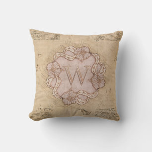 Vintage Handcrafted Letter W Word Art Pink Gold Throw Pillow