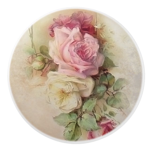 Vintage Handpainted Style Roses Ceramic Knob (Front)