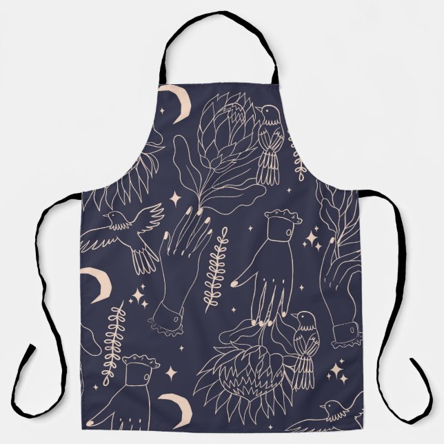 Vintage Hands and Birds: Artistic Pattern Apron (Front)