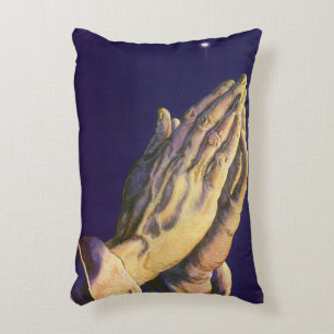 Vintage Hands Praying with Star of Bethlehem Accent Pillow