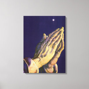 Vintage Hands Praying with Star of Bethlehem Canvas Print