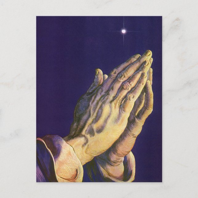 Vintage Hands Praying with Star of Bethlehem Postcard (Front)