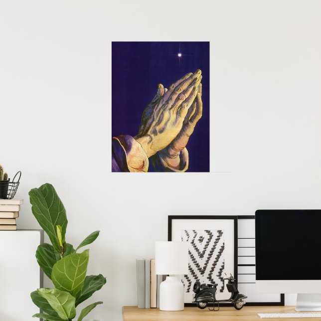 Vintage Hands Praying with Star of Bethlehem Poster (Home Office)