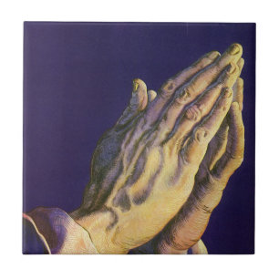 Vintage Hands Praying with Star of Bethlehem Tile