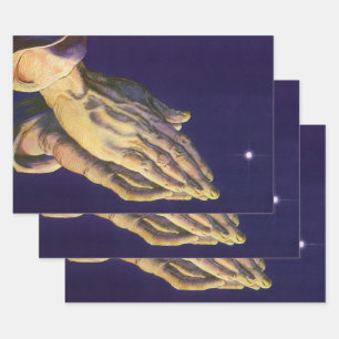 Vintage Hands Praying with Star of Bethlehem Wrapping Paper Sheet