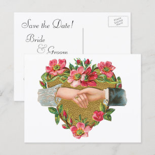Vintage Hands with Heart of Flowers Save the Date! Announcement Postcard