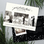 Vintage Handwriting First Christmas Photo Wedding Holiday Card<br><div class="desc">This modern classic holiday wedding announcement / our first christmas card for the newlywed couple features 3 photo collage and a vintage handwriting script calligraphy with serif text in the words, 'First Christmas Together as Mr. and Mrs.' The back features a full snowdots pattern, a snapshot photo and a personalizable...</div>