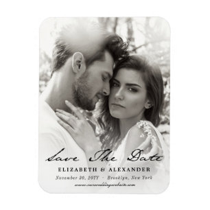 Vintage Handwriting Script Save The Date Photo Magnet