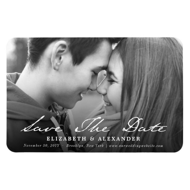 Vintage Handwriting Script Save The Date Photo Magnet (Horizontal)