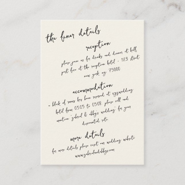 Vintage Handwritten Note Wedding Details Enclosure Card (Front)