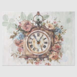 Vintage Handwritten Script Clock Roses Decoupage Tissue Paper