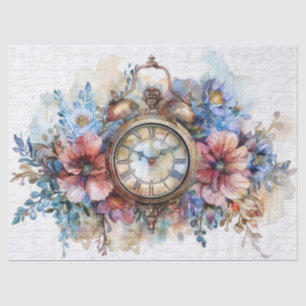 Vintage Handwritten Script Clock Roses Decoupage Tissue Paper