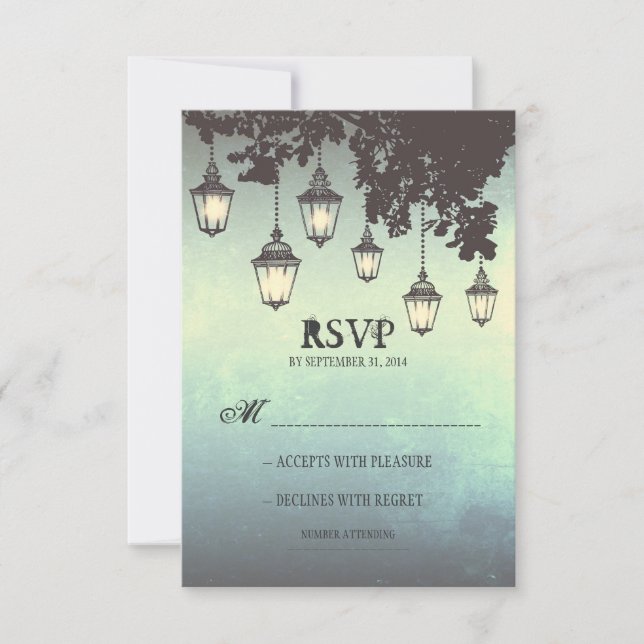 Vintage hanging lamps WEDDING RSVP CARDS (Front)