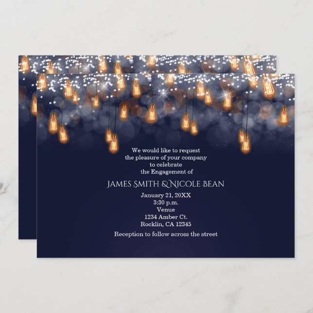 Vintage Hanging Light Bulbs Engagement Party Invitation (Front/Back)