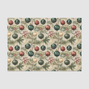 Vintage Hanging Ornaments, Berries, Pine Branches Tissue Paper