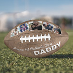 Vintage Happy 1st Father's Day Memento Football<br><div class="desc">Vintage fathers day football gift featuring a rustic brown leather background,  5 photos of your precious family,  the saying "happy 1st father's day daddy" in a trendy typographic design,  and the childs name.</div>