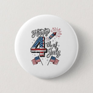 Vintage Happy 4th of July Patriotic Firework Shirt 2 Inch Round Button