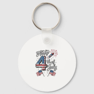 Vintage Happy 4th of July Patriotic Firework Shirt Keychain
