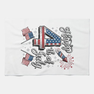 Vintage Happy 4th of July Patriotic Firework Shirt Kitchen Towel