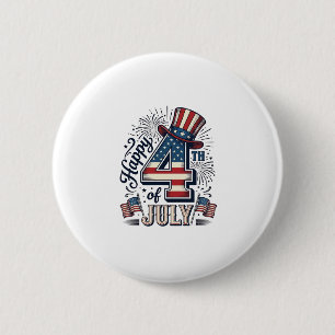 Vintage Happy 4th of July Patriotic Hat Vector Des 2 Inch Round Button