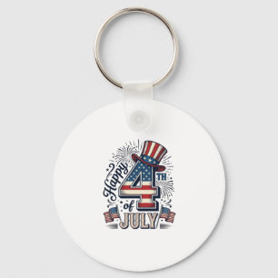 Vintage Happy 4th of July Patriotic Hat Vector Des Keychain