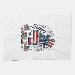 Vintage Happy 4th of July Patriotic Hat Vector Des Kitchen Towel