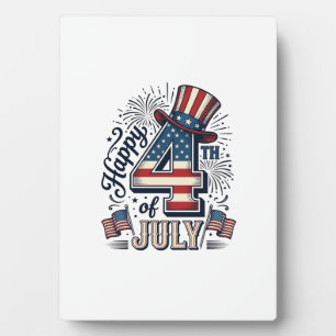 Vintage Happy 4th of July Patriotic Hat Vector Des Plaque