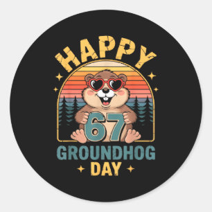 Vintage Happy 67 Groundhog Day Animal Lover Men Wo Classic Round Sticker