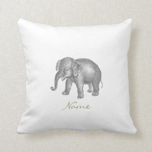 Vintage Happy Baby Elephant and Elephant Pattern Throw Pillow