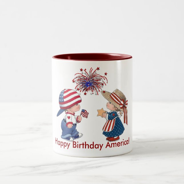 Vintage Happy Birthday America Two-Tone Coffee Mug (Center)
