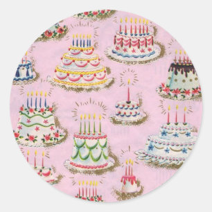 Vintage Happy Birthday Cakes Classic Round Sticker