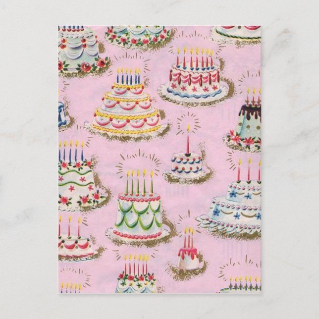 Vintage Happy Birthday Cakes Postcard (Front)