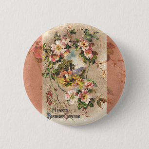 Vintage Happy Birthday Card Artwork 2 Inch Round Button
