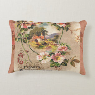 Vintage Happy Birthday Card Artwork Accent Pillow