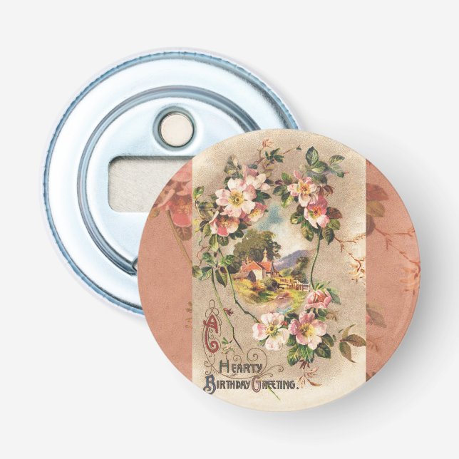 Vintage Happy Birthday Card Artwork Bottle Opener (Front)