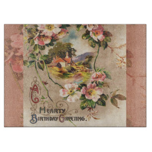 Vintage Happy Birthday Card Artwork Cutting Board