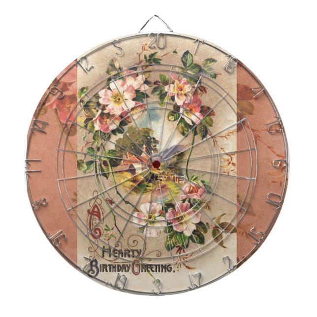 Vintage Happy Birthday Card Artwork Dartboard (Front)
