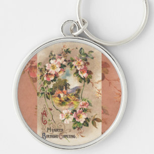 Vintage Happy Birthday Card Artwork Keychain