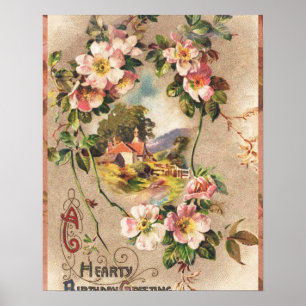 Vintage Happy Birthday Card Artwork Poster