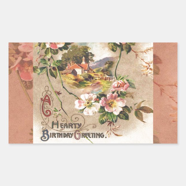 Vintage Happy Birthday Card Artwork Sticker (Front)