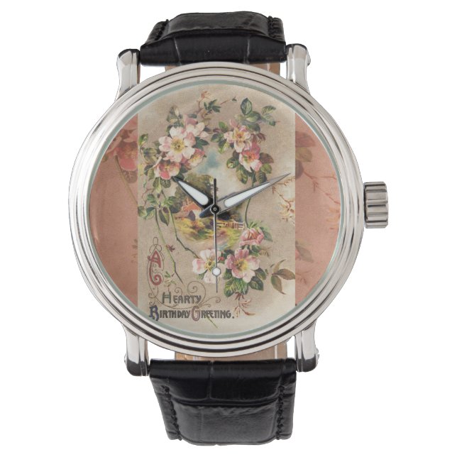 Vintage Happy Birthday Card Artwork Watch (Front)